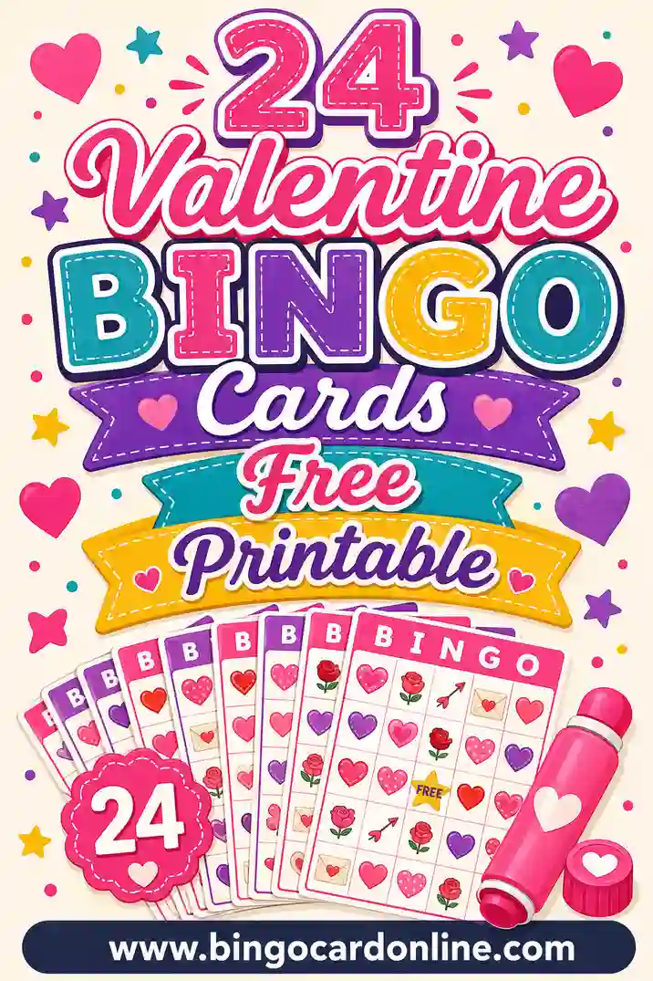 24 Valentine Bingo Cards Free Printable: Class Party Set