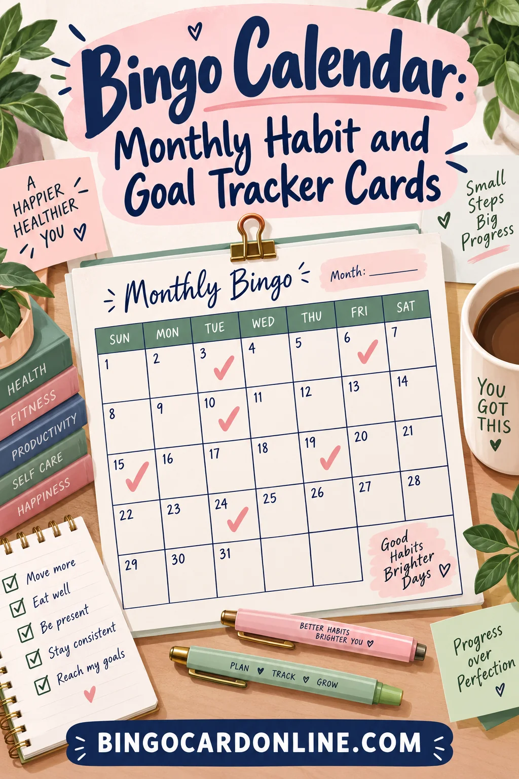 Bingo Calendar: Monthly Habit and Goal Tracker Cards