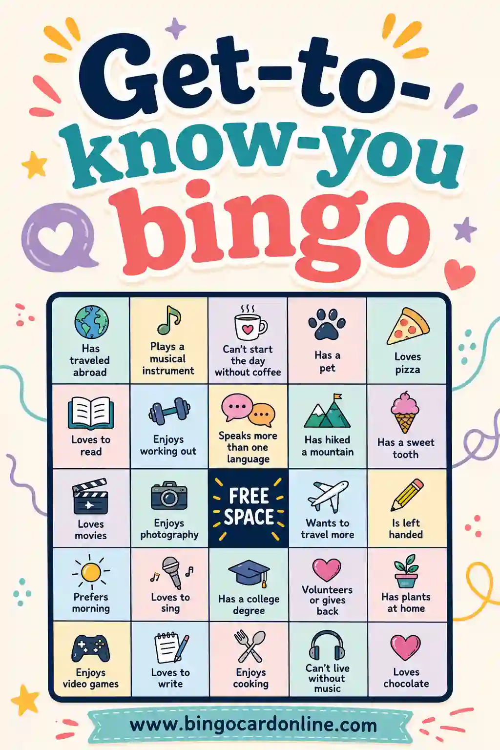 Get-to-Know-You Bingo: Free Printable Icebreaker Cards