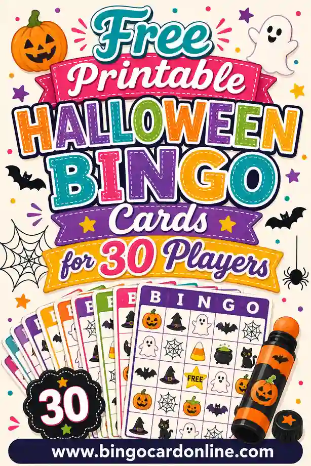 Free Printable Halloween Bingo Cards for 30 Players