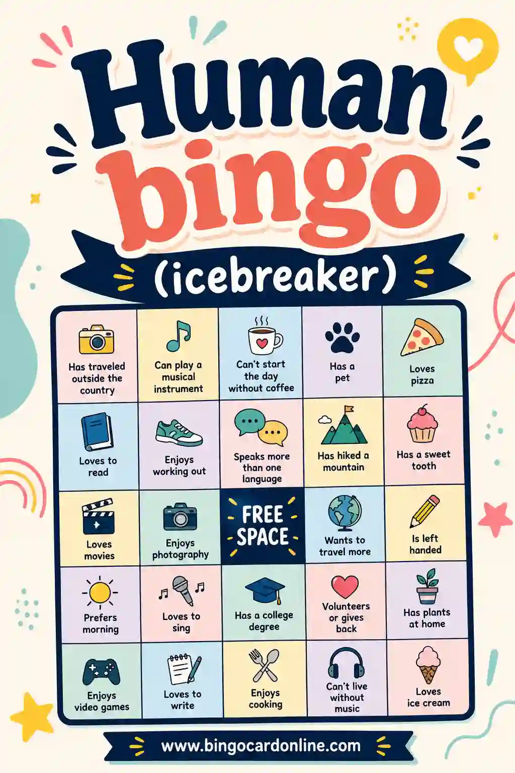 Human Bingo (Icebreaker): Free Printable Cards