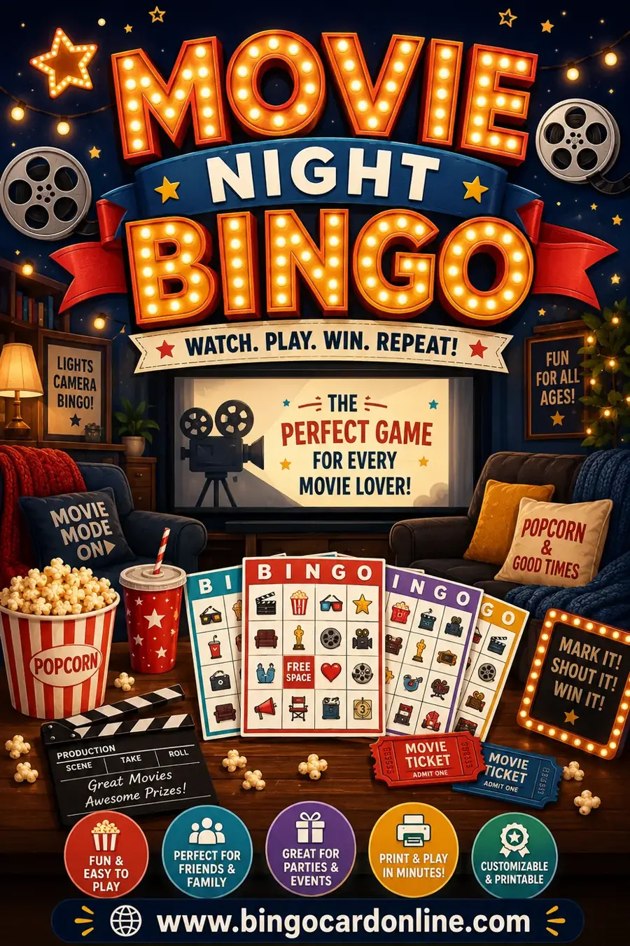 Movie Night Bingo: Free Printable Cards