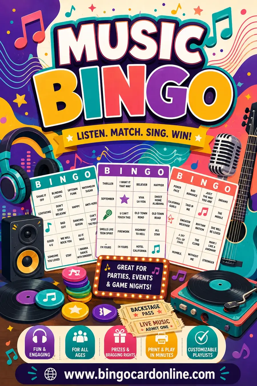 Music Bingo: Free Printable Cards & Song Lists