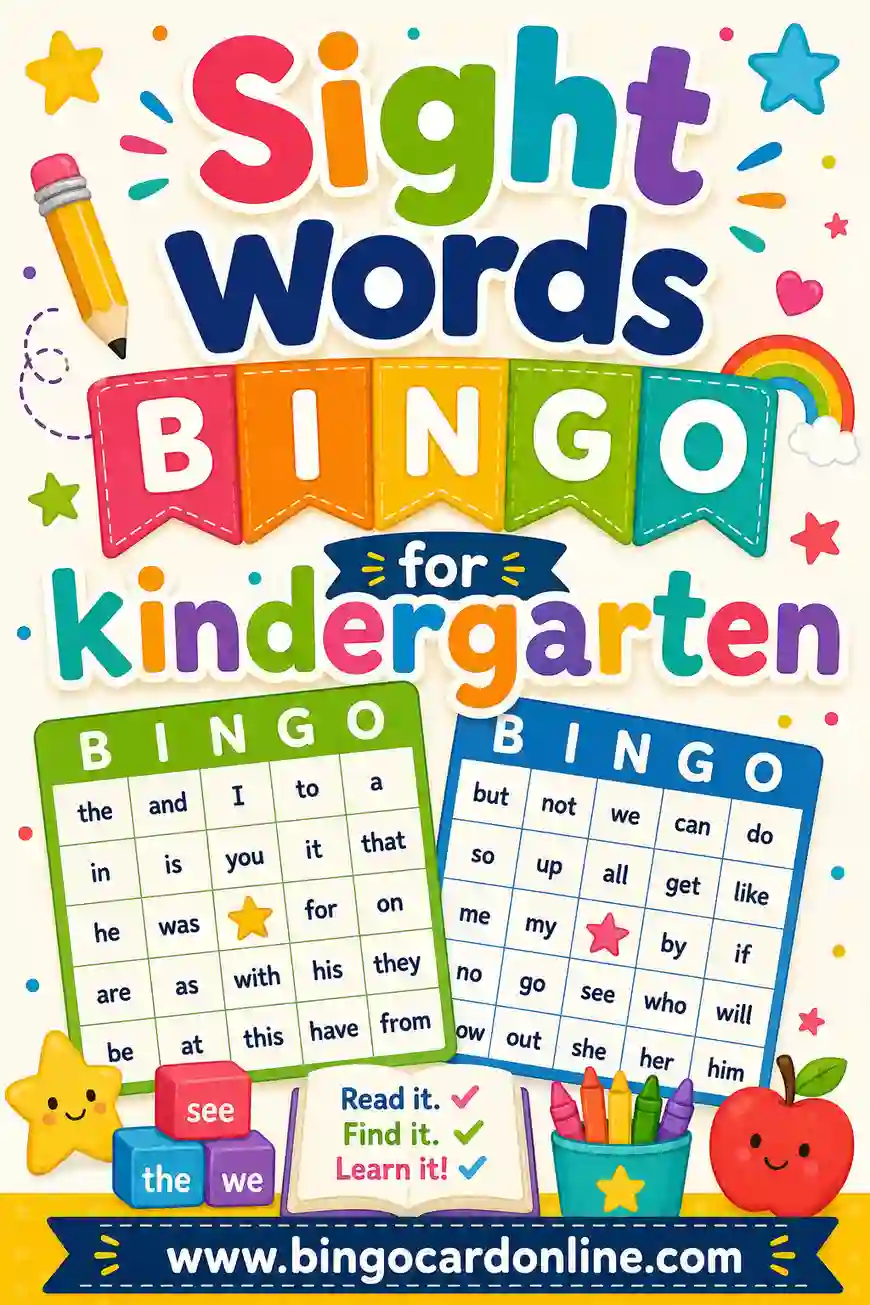 Sight Words Bingo for Kindergarten: Free Printable Cards