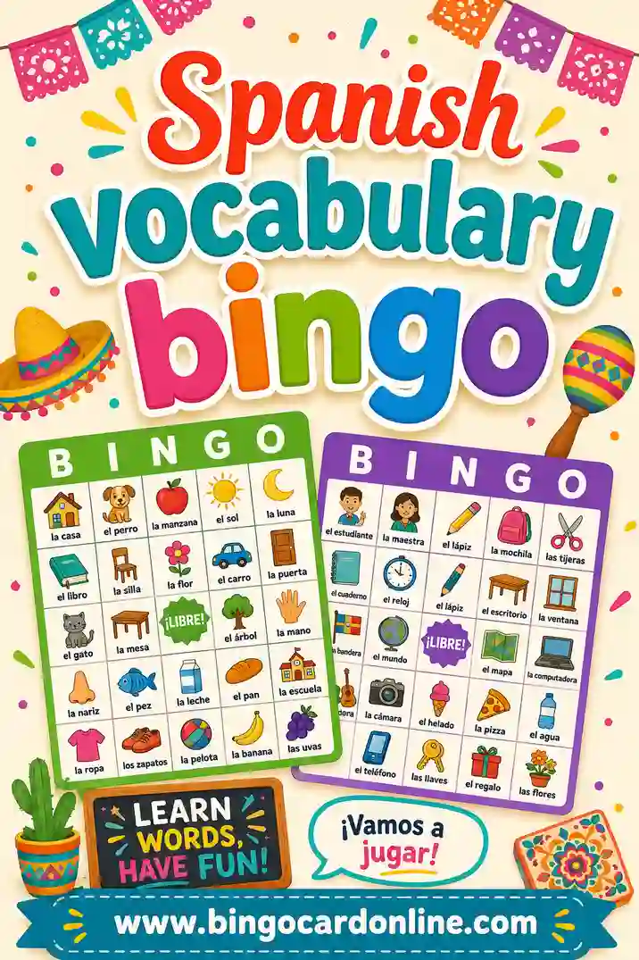 Spanish Vocabulary Bingo: Free Printable Cards